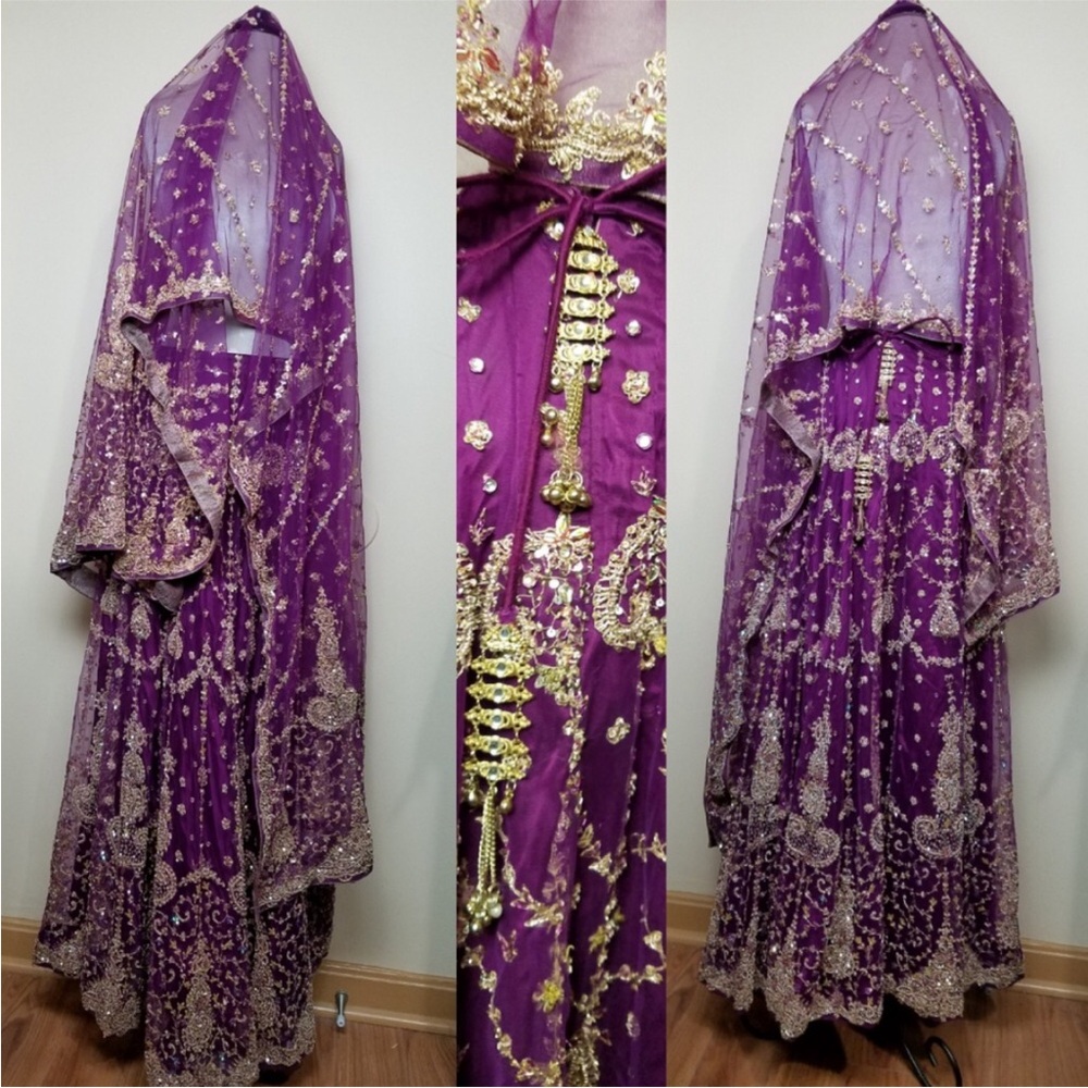 Vintage Bridal lehenga Purple and Gold Embellished Traditional Dress maxi skirt